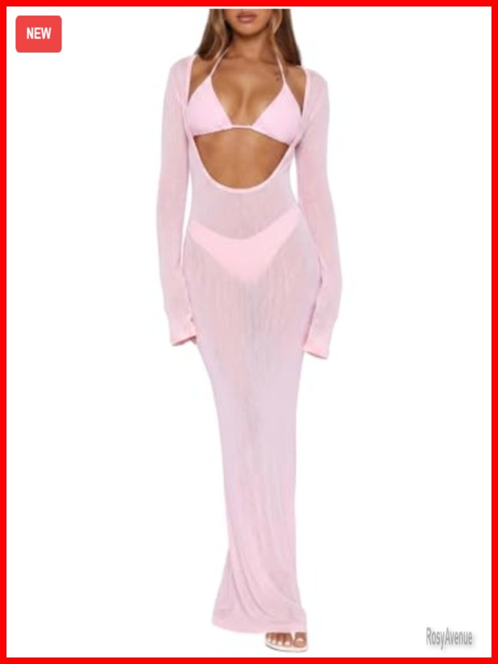 3 Piece Swimsuit Set Sheer Mesh Cover Up Triangle Bikini Swimwear